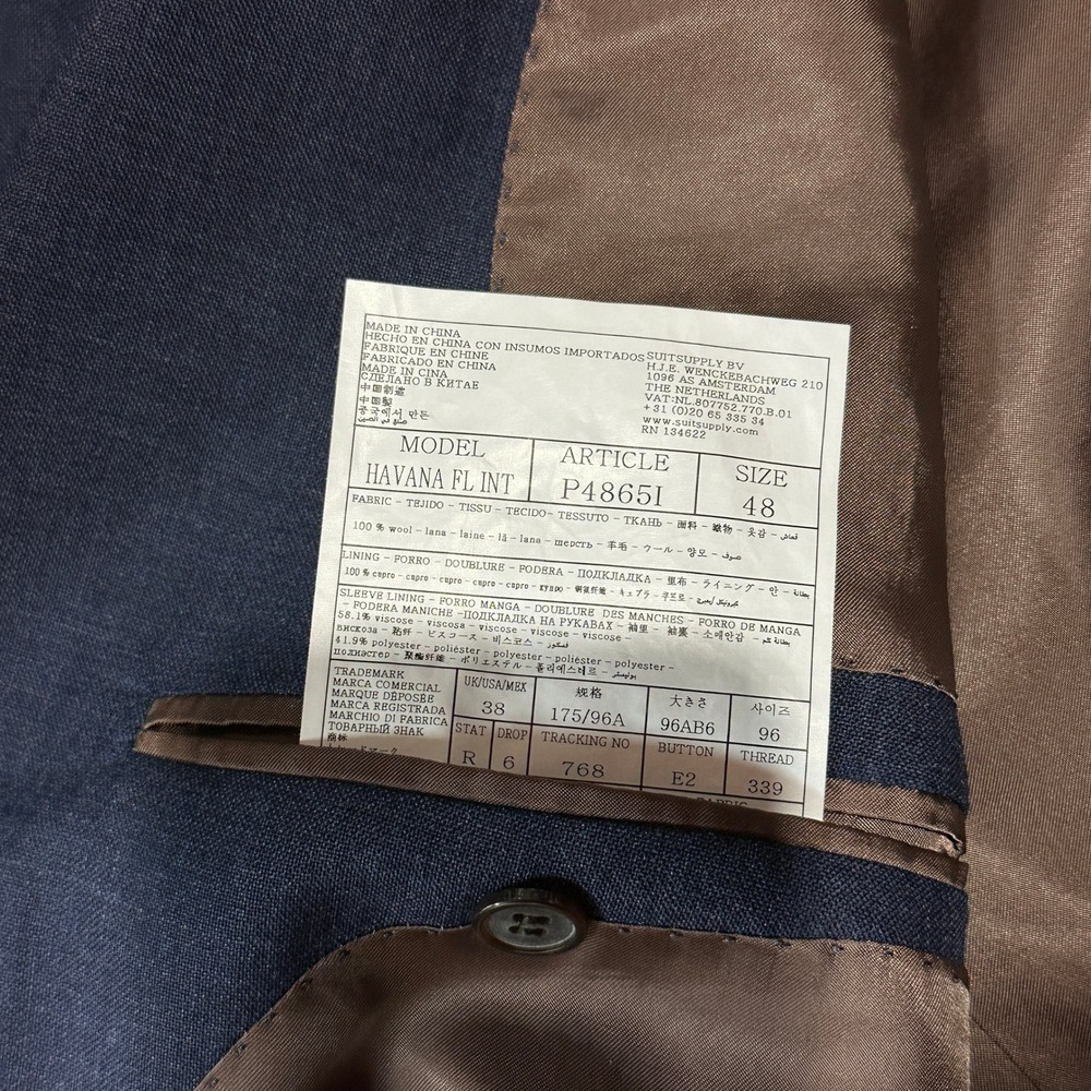 Suitsupply Havana Blue Wool Blazer Sport Coat Vitale Barberis Canonico 38R *READ - Picture 8 of 9